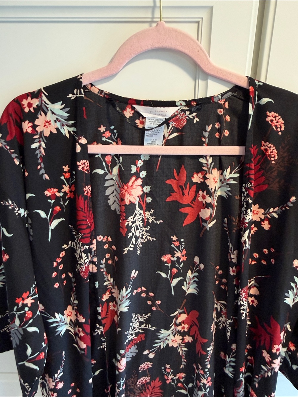 Lauren Conrad Floral Open-Front Kimono Top - Black with Red Floral
